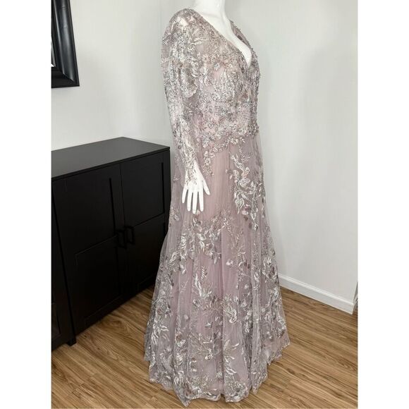 Mac Duggal 20255 Embroidered Lace Wrap Illusion A-Line Gown Lilac Size 16 - Picture 6 of 13